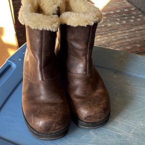 UGG Chocolate Leather Boots with Cream Shearling